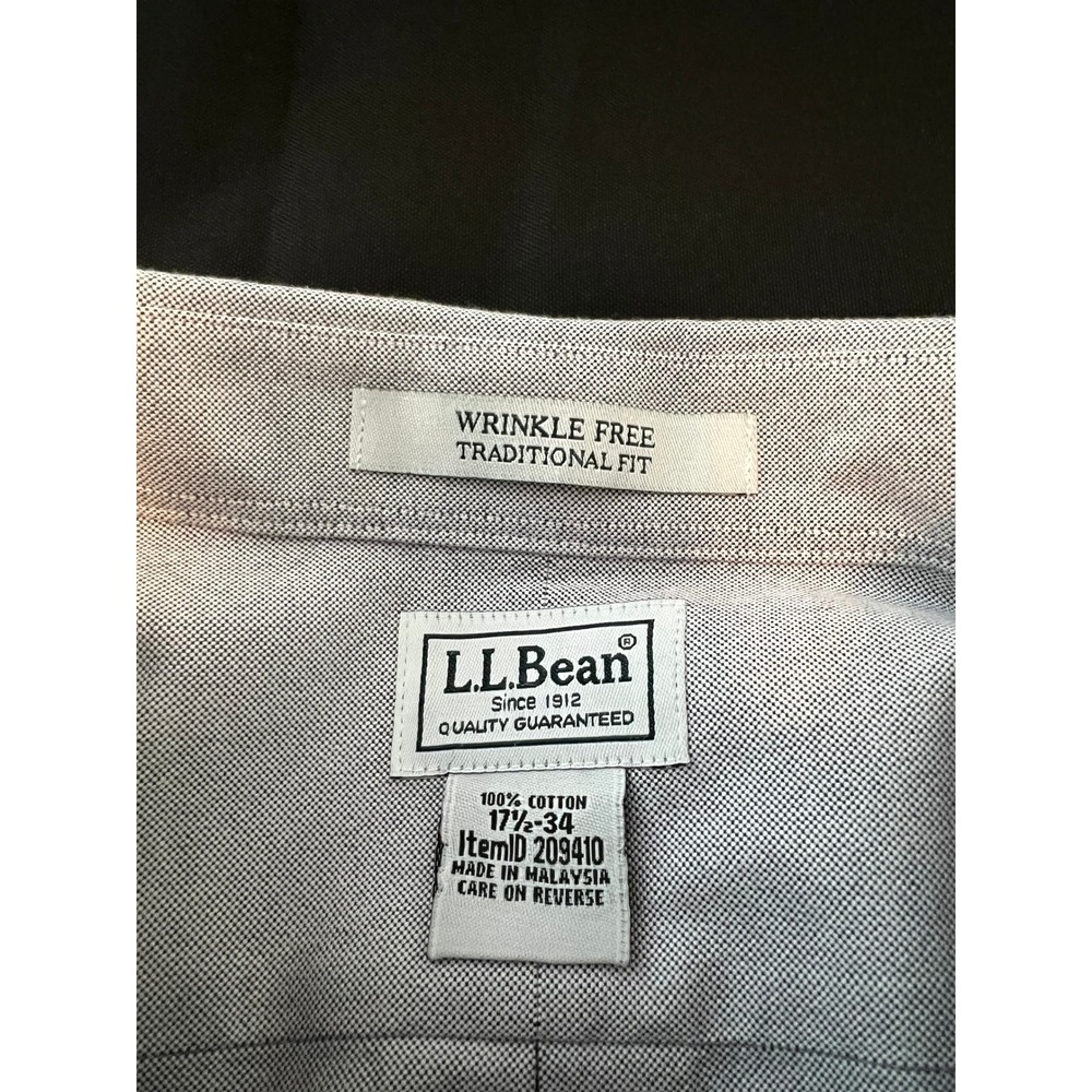 LL Bean Mens Gray Wrinkle Free Traditional Fit Oxford Shirt 17.5-34 209410 - Picture 2 of 8